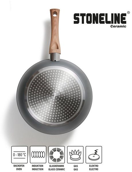 STONELINE Topf-Set Kochgeschirr-Set, 14-teilig, mit Griff in Holzoptik und Glasdeckeln, Aluminium, Keramik (Kochgeschirr-Set, 14-tlg, Kochgeschirr-Set, 3x Kochtopf, 3x Bratpfanne, 3x Glasdeckel, Zubehör), mit echten Steinpartikeln, induktionsgeeignet, ...