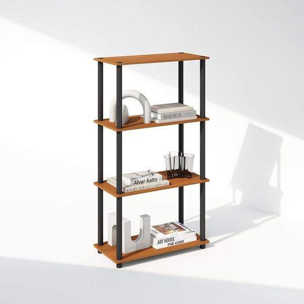 Furinno Turn-N-Tube Bücherregal, 4-stufiges Bücherregal, Bücherregal mit vielseitigem kompaktem Display-Regal, 29.5 x 60 x 110, für Wohnzimmer, Schlafzimmer, Home Office, Helle Kirsche/Schwarz