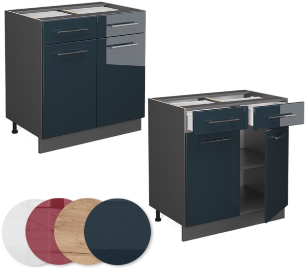 Küchenunterschrank Fame-Line Dunkelblau Hochglanz 80 cm , AP Eiche Vicco Bild 5