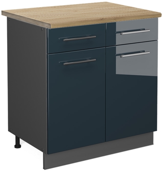 Küchenunterschrank Fame-Line Dunkelblau Hochglanz 80 cm , AP Eiche Vicco Bild 1