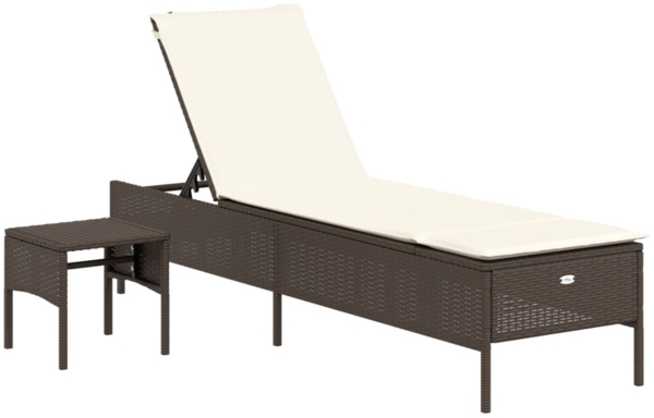 vidaXL Sonnenliege mit Tisch und Auflage Braun Poly Rattan 4002729