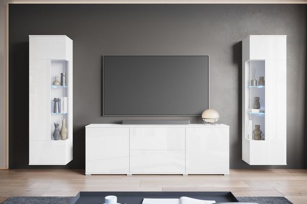 OTTO home Wohnwand KENIA, (Komplett-Set, 3-St), Vitrinen mit Eckverglasung, hängend und stehend montierbar