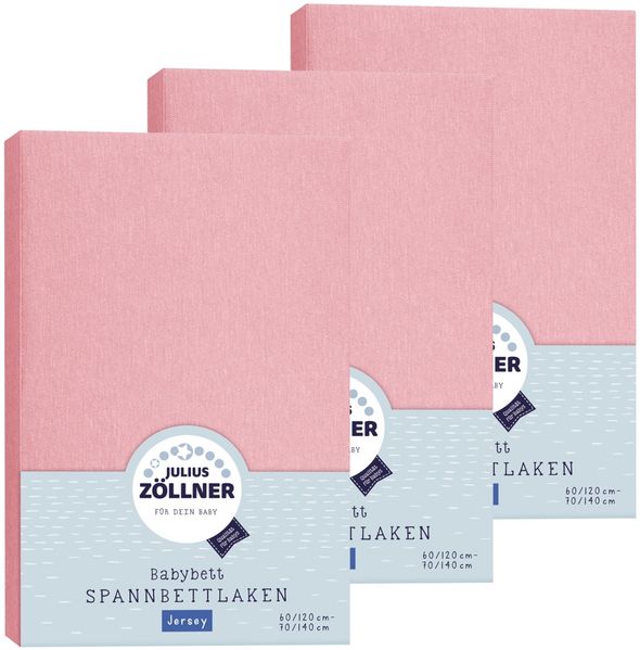 Julius Zöllner Spannbetttuch Jersey 70x140 / 60x120 Blush 3er Pack