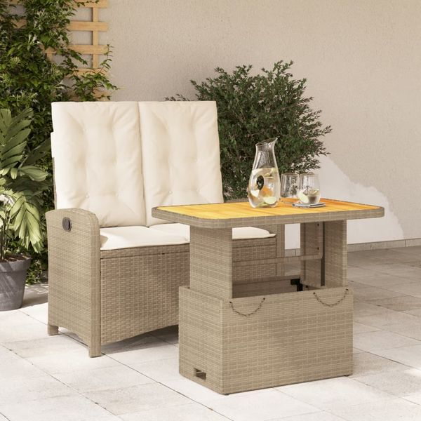 vidaXL 2-tlg. Garten-Essgruppe mit Kissen Beige Poly Rattan 3277358