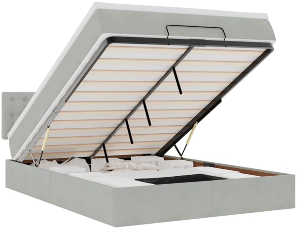 vidaXL Ottoman-Bett mit Matratze & LEDs Hellgrau 140x190 cm Samt 3312764