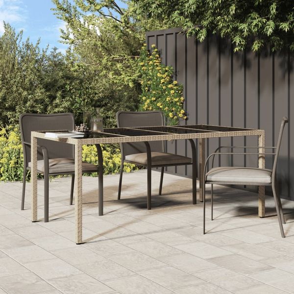 vidaXL Gartentisch Beige 190x90x75 cm Gehärtetes Glas und Poly Rattan 316717