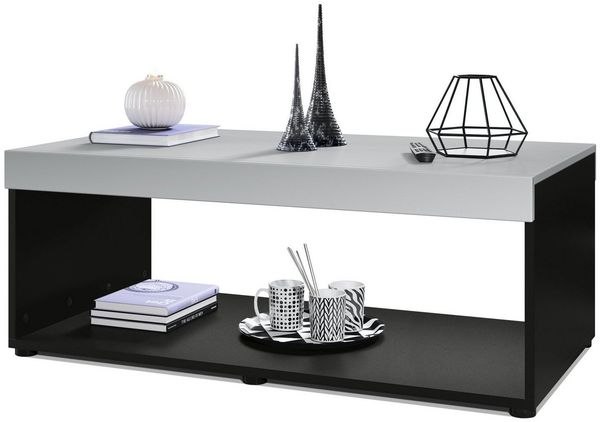 Vladon Couchtisch Pure, Wohnzimmertisch in Kastenform, Schwarz matt/ Hellgrau Seidenmatt (104 x 40,5 x 58 cm)