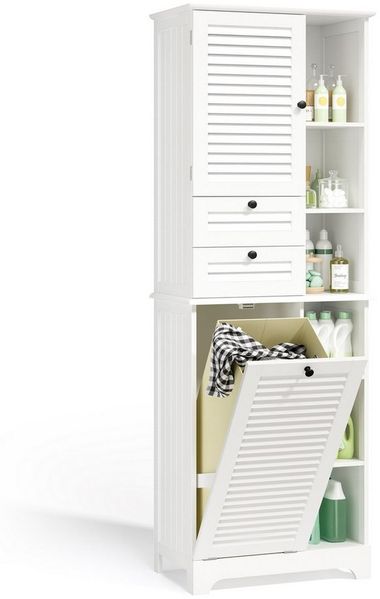 Bealife Badkommode Badezimmerschrank mit ausklappbarem Wäschekorb