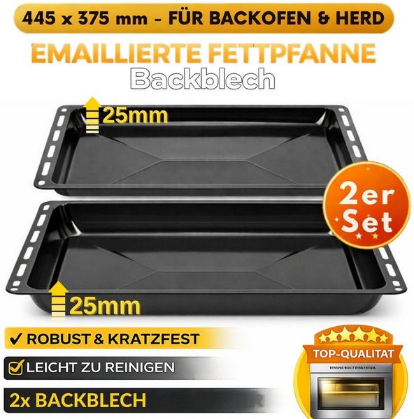 ICQN Backblech 445 x 375 x 25 mm, Emaille, (2-St), Passend für Whirlpool, Ignis, Bauknecht, Indesit, Algor, Neckermann