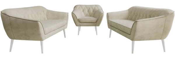 Wohnzimmerset, Möbelset PIRS 3-3-1, Armlehnen, Wellenfederung, weiße Füße, Dreisitzer Sofas mit Sessel, Polstermöbel Set - Beige Velvet Bild 7