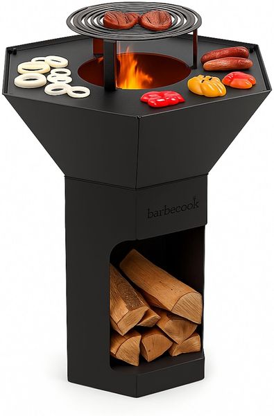 Barbecook BBQ Grill plancha Nestor Original mit erhöhtem Grillrost, Feuerschale mit Feuerplatte, schwarz, 92 x 92 x 101 cm