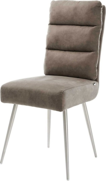 Esszimmerstuhl Pela-Flex Mikrofaser Taupe Vintage 4-Fuß konisch Edelstahl Taschenfederkern