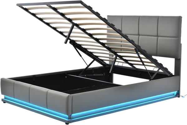 Polsterbett 140x200 cm aus Kunstleder mit Stauraum und LED-Beleuchtung Bild 10