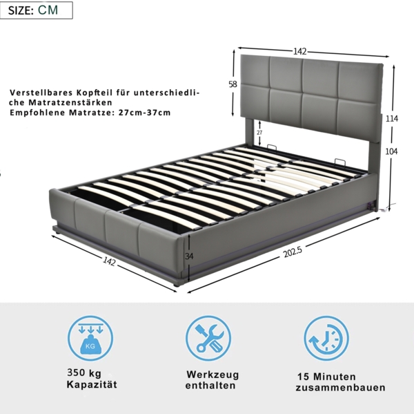 Polsterbett 140x200 cm aus Kunstleder mit Stauraum und LED-Beleuchtung Bild 9