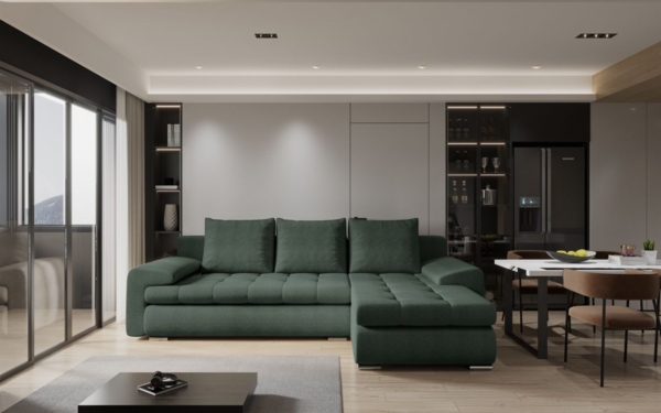 Ecksofa Sofa HECKTOR mit Schlaffunktion Stoff Abriamo Flaschengrün Ottomane Rechts