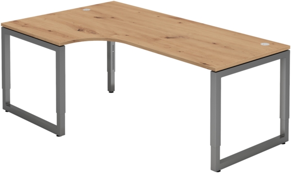 bümö höhenverstellbarer Eckschreibtisch R-Serie 200x120 cm in Asteiche, Gestell in Graphit - Schreibtisch L Form, großer Tisch für's Büro, Computertisch höhenverstellbar, RS-82-R-G