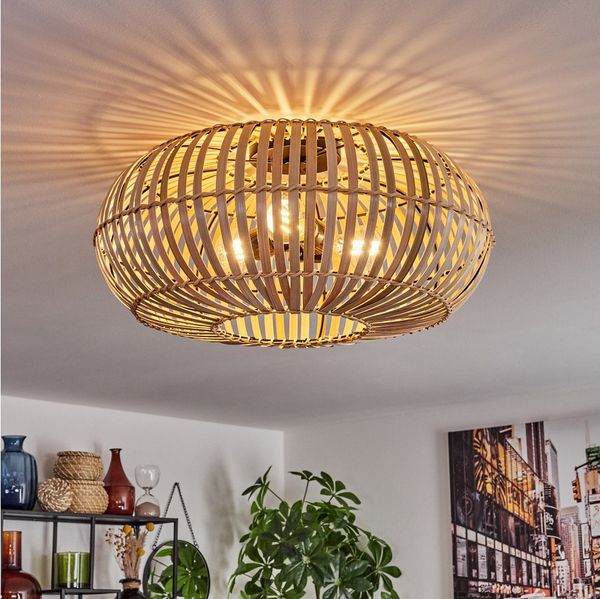 hofstein Deckenleuchte moderne Deckenlampe aus Metall/Bambus in Schwarz/Natur, ohne Leuchtmittel, Deckenleuchte mit Lichteffekt, Ø 51 cm, 3 x E27, ohne Leuchtmittel
