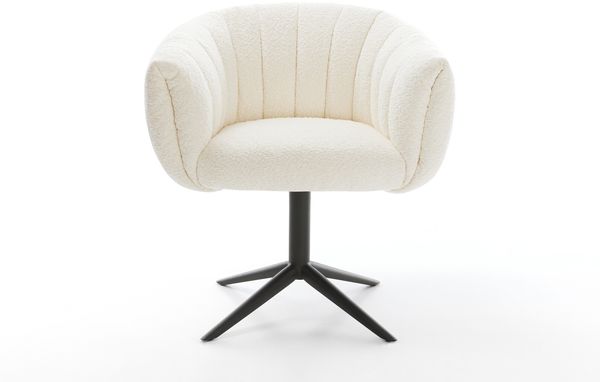 Drehstuhl Jada-Flex Bouclé Weiß Fußkreuz Schwarz 360° drehbar Wippfunktion Taschenfederkern Bild 2