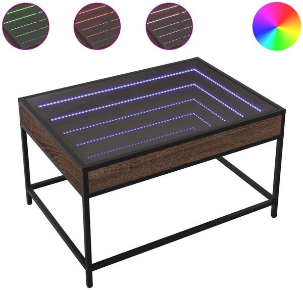 Couchtisch, Sofatisch mit Infinity-LED Braun Eichen-Optik 70x50x41 cm
