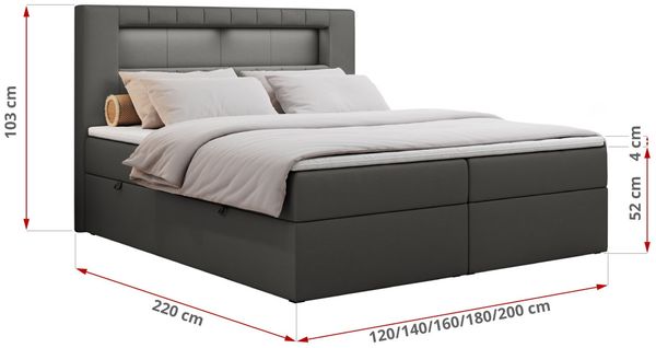 Boxspringbett - Polsterbett mit LED Kopfteil - GOLD-5 - 140x200cm - Dunkelgrau Kunstleder - H3 Bild 5
