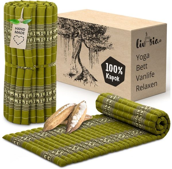 Reisebett-Matratzen Rollmatte 75 cm breit, vegan und handgefertigt, 200 x 75 x 4,5 cm, livasia, 4.5 cm hoch, Kapok