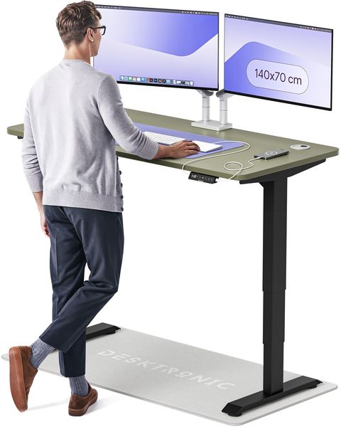 Desktronic HomePro Elektrisch höhenverstellbarer Schreibtisch 140x70 cm Schwarz/Grün mit Memory-Funktion, Anti-Kollisions Technologie, USB-A und USB-C-Ladeanschlüssen