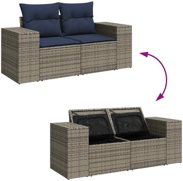vidaXL 7-tlg. Garten-Sofagarnitur mit Kissen Grau Poly Rattan 3327386 Bild 10