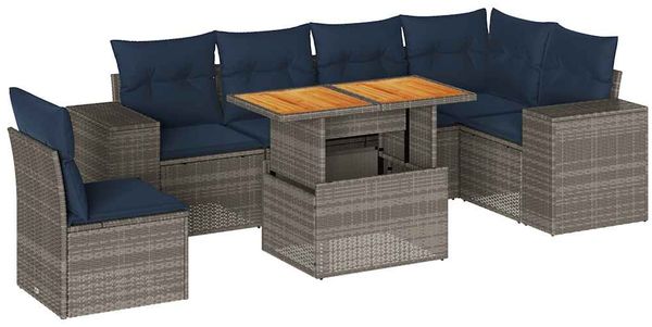 vidaXL 7-tlg. Garten-Sofagarnitur mit Kissen Grau Poly Rattan 3327386 Bild 2