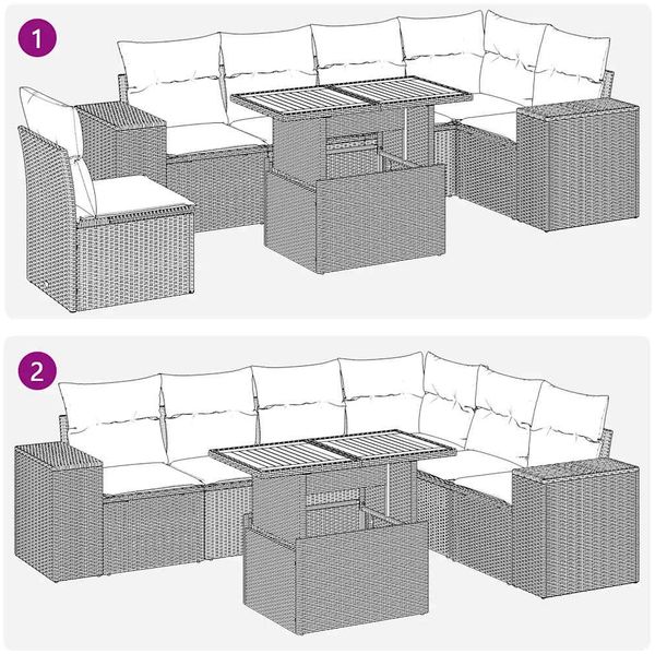 vidaXL 7-tlg. Garten-Sofagarnitur mit Kissen Grau Poly Rattan 3327386 Bild 7