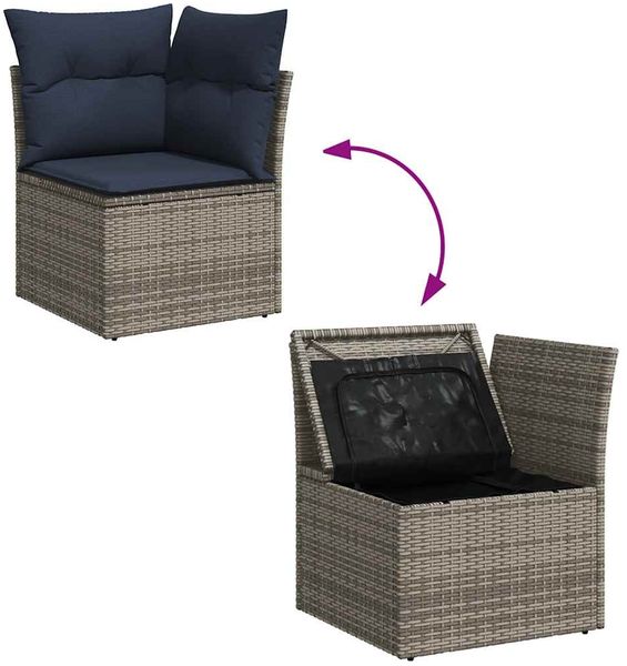 vidaXL 7-tlg. Garten-Sofagarnitur mit Kissen Grau Poly Rattan 3327386 Bild 9
