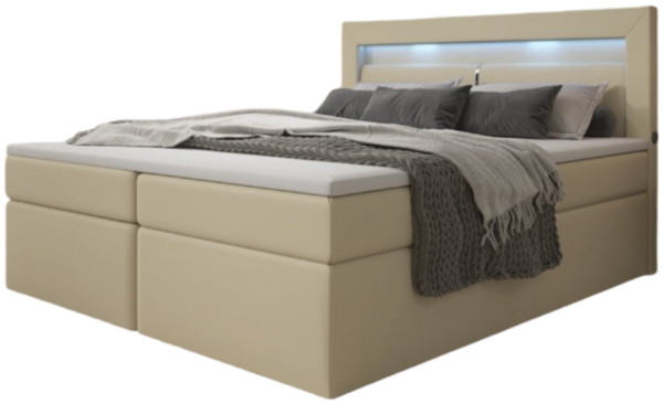Boxspringbett Reposito mit LED, USB und Stauraum 200x200 Beige H3 (70-100kg)
