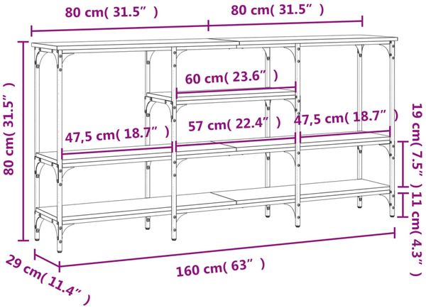vidaXL Konsolentisch Räuchereiche 160x29x80 cm Holzwerkstoff 839065 Bild 10