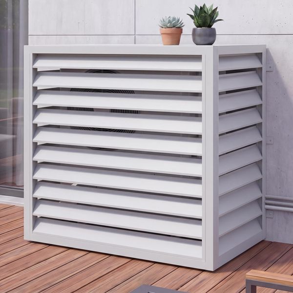 Verkleidung für Klimaanlage/Wärmetauscher HWC-O43, Abdeckung Schutzgitter, Metall 111 x 127 x 65 cm ~ grau-weiß