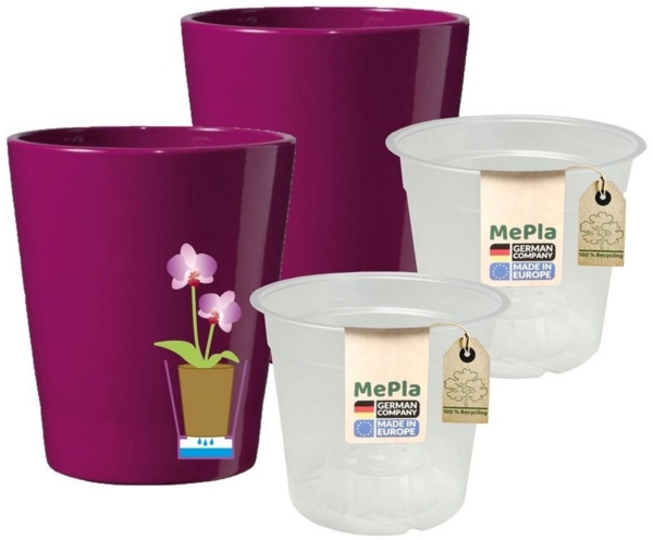 Heimwerkercenter Übertopf MePla - 2 Stück - Übertopf Merina ø 14 Brombeer + Pflanztopf ø 12