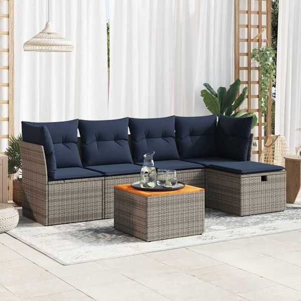 vidaXL 6-tlg. Garten-Sofagarnitur mit Kissen Grau Poly Rattan 3325757
