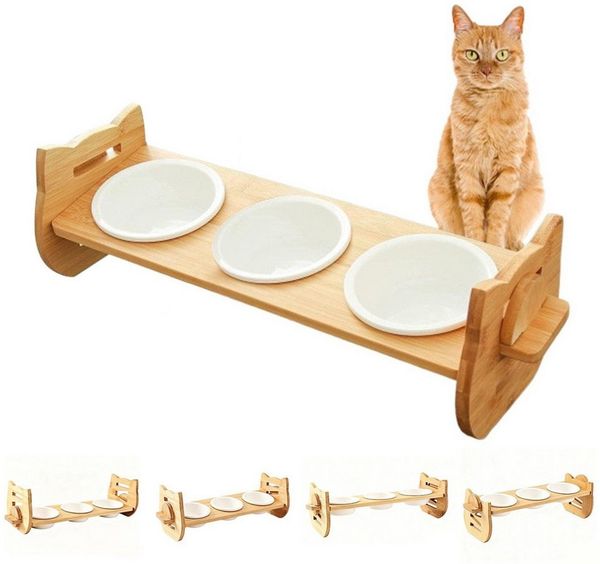 Rywell Futternapf verstellbar Hundenapf & Katzennapf Futterstation für Katze/Kleiner, Keramik, 3 Keramiknäpfe à 213ml, Rutschfest, Leicht zu Reinigen, Ergonomisch