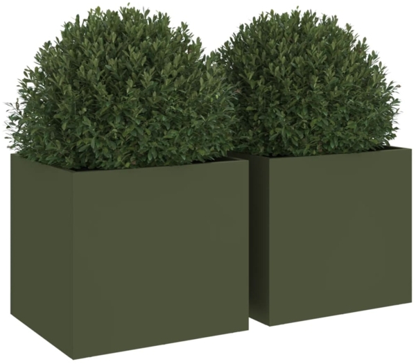 vidaXL Pflanzkübel 2 Stk. Olivgrün 32x30x29 cm Stahl 841542 Bild 3