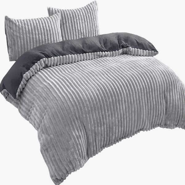 Visaggio Bettwäsche Teddyplüsch Winter Bettbezug Cord Optik, Fleece, 3 teilig, extra warm und kuschelig, Winterbettwäsche Cashmere Touch