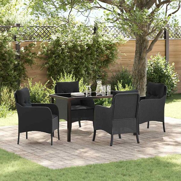 vidaXL Garten Essgruppe mit Kissen 5 pcs Schwarz Poly-Rattan 3380150