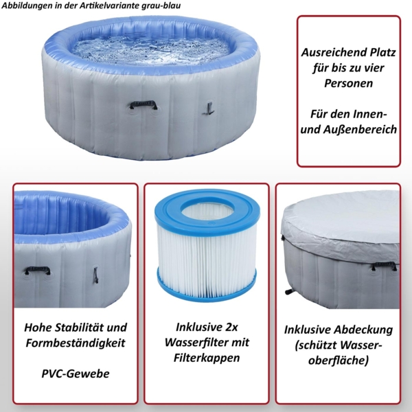 Whirlpool HWC-N97, Ersatz-Pool 4 Personen, In-/Outdoor aufblasbar PVC laminiert, rund Ø180cm ~ grau-blau Bild 2
