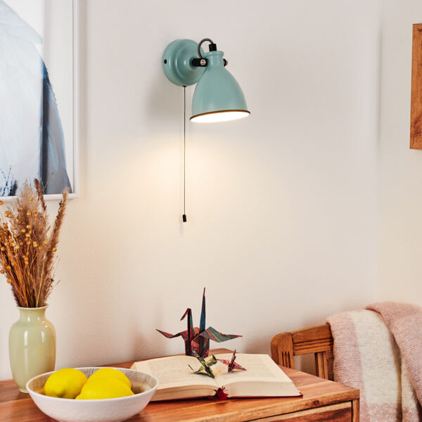 hofstein Wandleuchte »Spadacenta« Wandlampe, Metall, Türkis matt/Weiß/Schwarz, ohne Leuchtmittel, Leuchte Retro/Vintage-Design mit Zugschnur,E14, verstellbarer Strahler