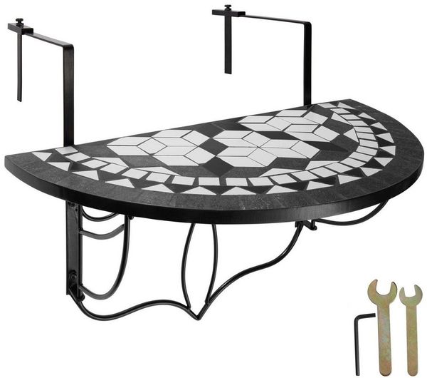 tectake Balkonhängetisch Balkontisch (1-St, 1 tlg), Massive, stabile Tischplatte aus Steinmosaik