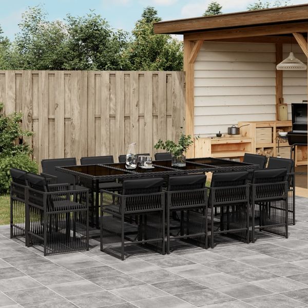vidaXL 13-tlg. Garten-Essgruppe mit Kissen Schwarz Poly Rattan 3211759