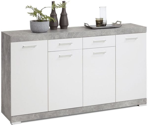 Kommode BRISTOL 4 Sideboard in Beton und weiß Edelglanz 160 cm
