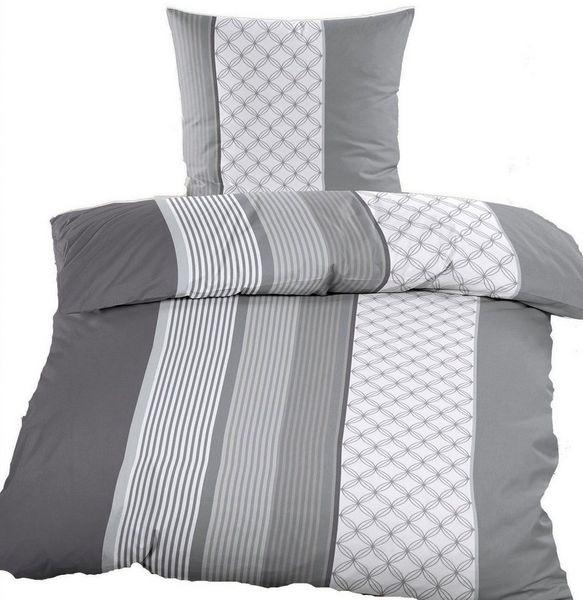 KH-Haushaltshandel Bettwäsche 2-tlg. Bettwäsche 100% Baumwolle, Renforce, 135x200 + 80x80cm, grautöne, gestreift, Renforcé, Renforcé
