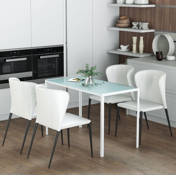 Esstisch 120 x 60 x 75 cm mit Glasplatte – rechteckiger Küchentisch mit Metallgestell in Weiß