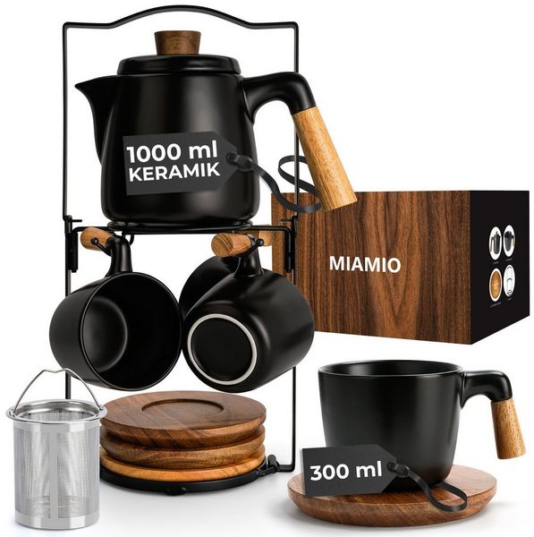 MiaMio Teeservice Teekannen-Set mit Gestell, schwarz, Keramik