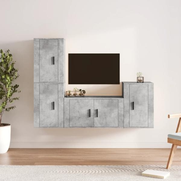 vidaXL 4-tlg. TV-Schrank-Set Betongrau Holzwerkstoff 3188610