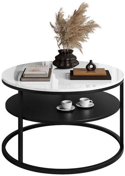 Lookway Couchtisch CIRI Hochglanz mit Ablage (1 Tisch), Durchmesser: ⌀70 cm