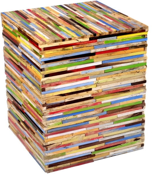 Beistelltisch Bunt Mischholz Upcycling Sitzhocker Kinderhocker Bunt